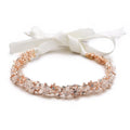 Mariell Rose Gold Crystal Cluster Bridal Headband Hair Vine with Ribbon - Variation Rose Gold