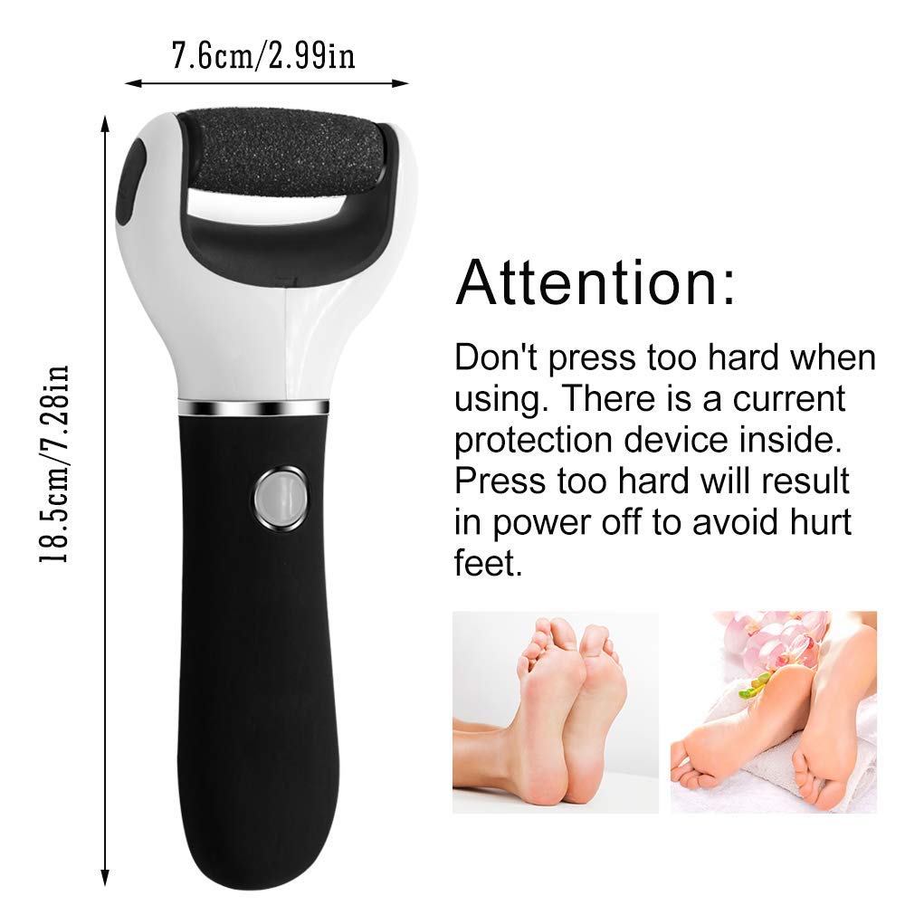BOMPOW Electric Foot File Hard Skin Remover Pedicure Tools Electronic Callus kit for Cracked Heels and Dead Skin with 2 Roller Heads, Black