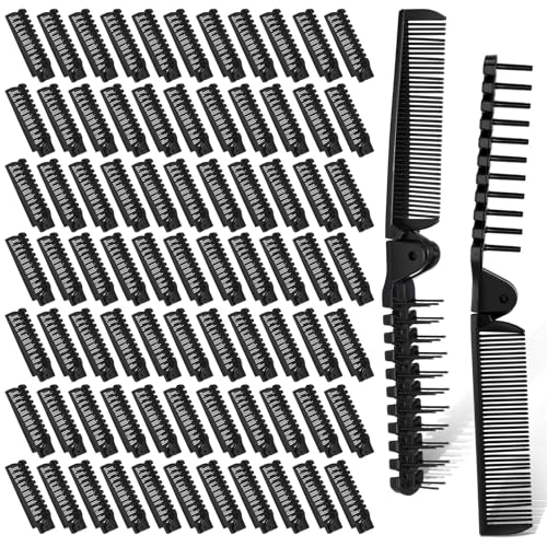 Foldable Travel Hair Brush Set - Double Headed Compact Wig Styling Comb - Black