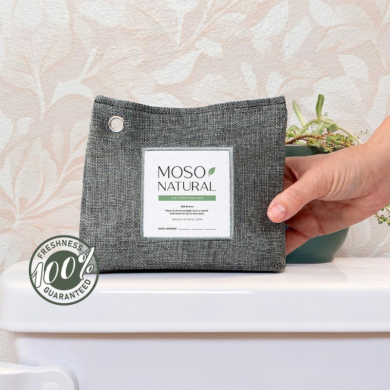 MOSO NATURAL 300g Charcoal Air Purifying Bags Pack of 5 - Odor Absorber for Closets, Bathrooms & Small Spaces