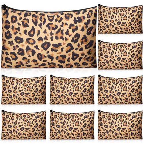 Sunnymove 20 Pcs Leopard Canvas Makeup Bags with Zipper - Travel Toiletry & Gift Set