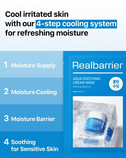 Real Barrier Aqua Soothing Gel Cream Face Mask for Sensitive Dehydrated Oily Skin, 10ea, Korean Cotton Gauze Sheet Mask with 8 Hyaluronic Acids, Cooling, Soothing, Hydrating, Moisturizing
