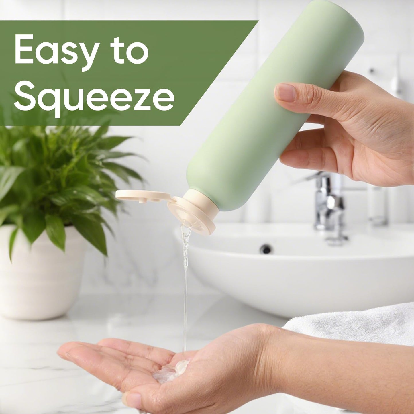 DEMORA 8.8oz Large Travel Bottles for Toiletries, Leak Proof Plastic Travel Squeeze Bottles Refillable Toiletry Containers with Flip Caps and Labels for Shampoo Conditioner Body Wash (Green, 4 Pcs)