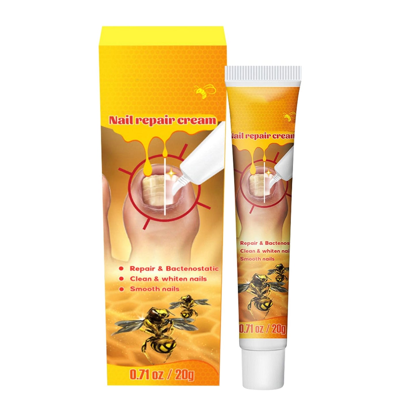 Bee Venom Nail Repair Cream, Whitening and Smoothing Treatment, Repairs Damaged Nails, Strengthens Nails, Promotes Nail Health, Nourishes and Moisturizes