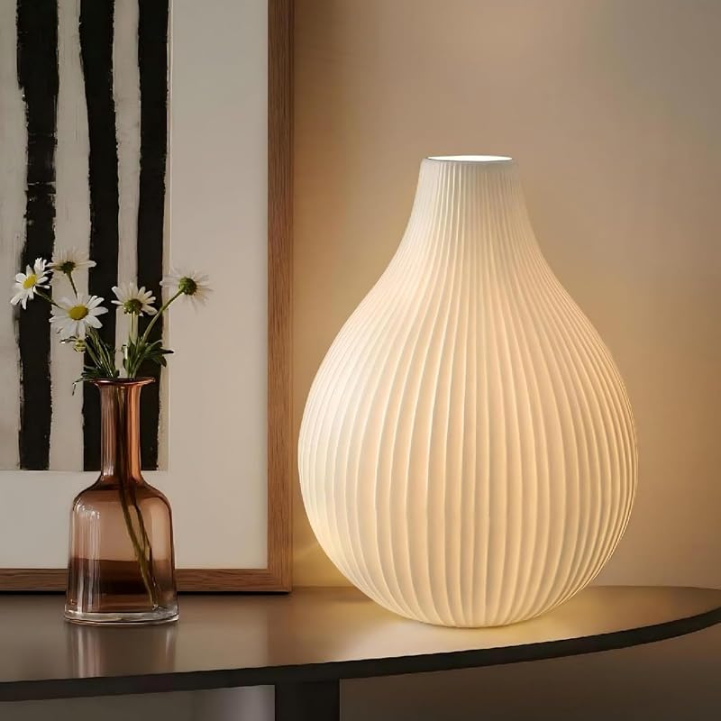 Delia Handcrafted Ceramic Table Lamp - Modern Narrow Vase Shape, Bedside & Living Room