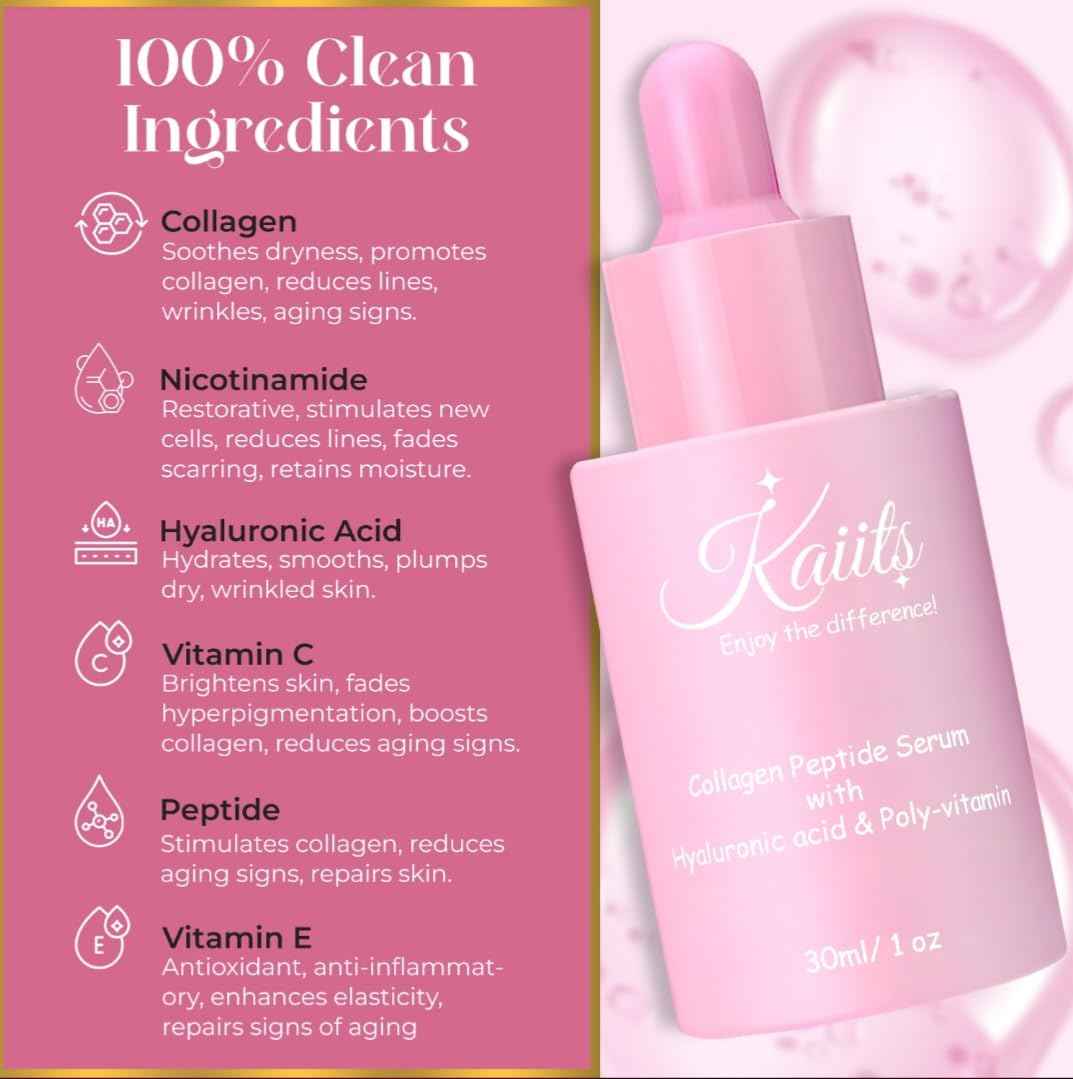 Collagen Peptide Serum for Face - Multi-Functional, Anti-Aging Facial Serum with Hyaluronic Acid and PolyVitamin for Radiant, Firmer, & Youthful Skin! | 1 Fl Oz