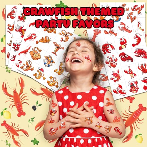 96PCS Crawfish Boil Pre-Cut Temporary Tattoos Themed Birthday Party Supplies Favors Decorations Summer Seafood Lobster Crayfish Shrimp Tattoo Stickers Gifts For Boys Girls Kids School Prizes Carnival