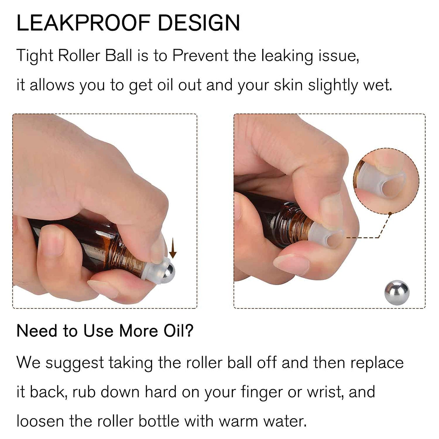 PrettyCare 4 Pack, 10 ml Essential Oil Roller Bottles with Stainless Steel Roller Ball - Refillable Leak-proof Empty Thick Amber Glass Roll on Bottles with Metal Caps for Travel, Perfume