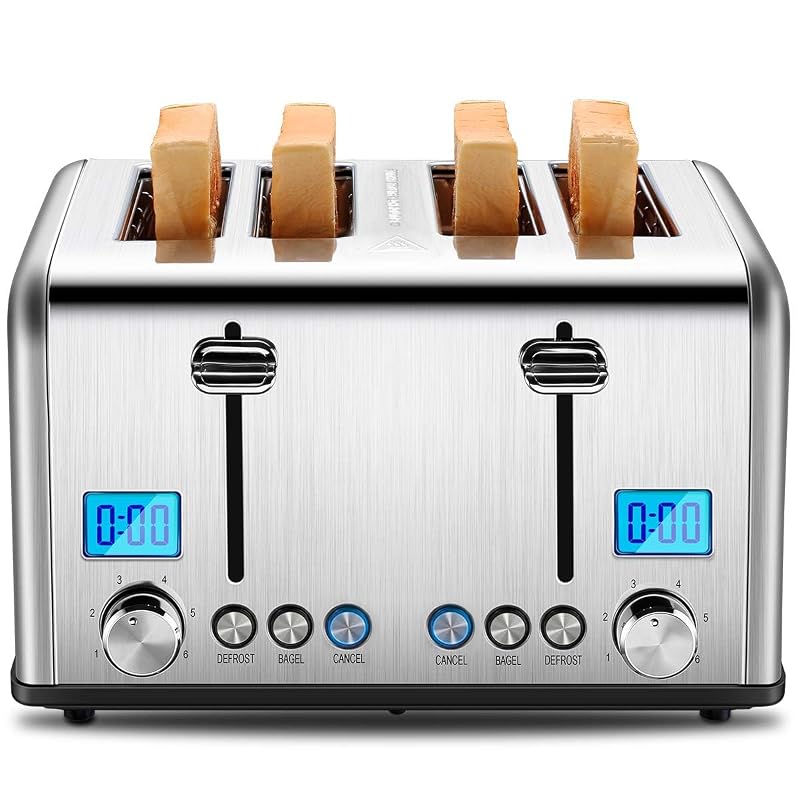 Countdown 4-Slice Toaster with Extra Wide 1.5" Slots, Bagel/Defrost/Cancel - Silver, 1650W