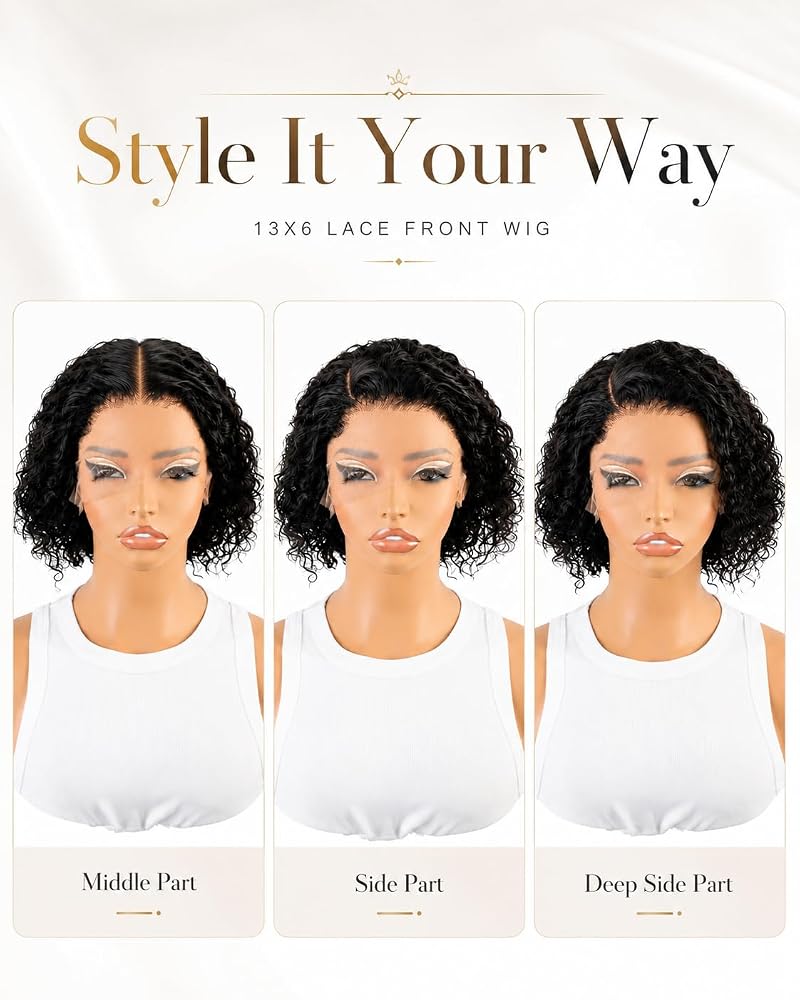 13x6 HD Lace Front Curly Bob Wig - 8 Inch Short Human Hair, Glueless, 180 Density (Variation: 13x6 Curly Bob Wig Human Hair+8 In)