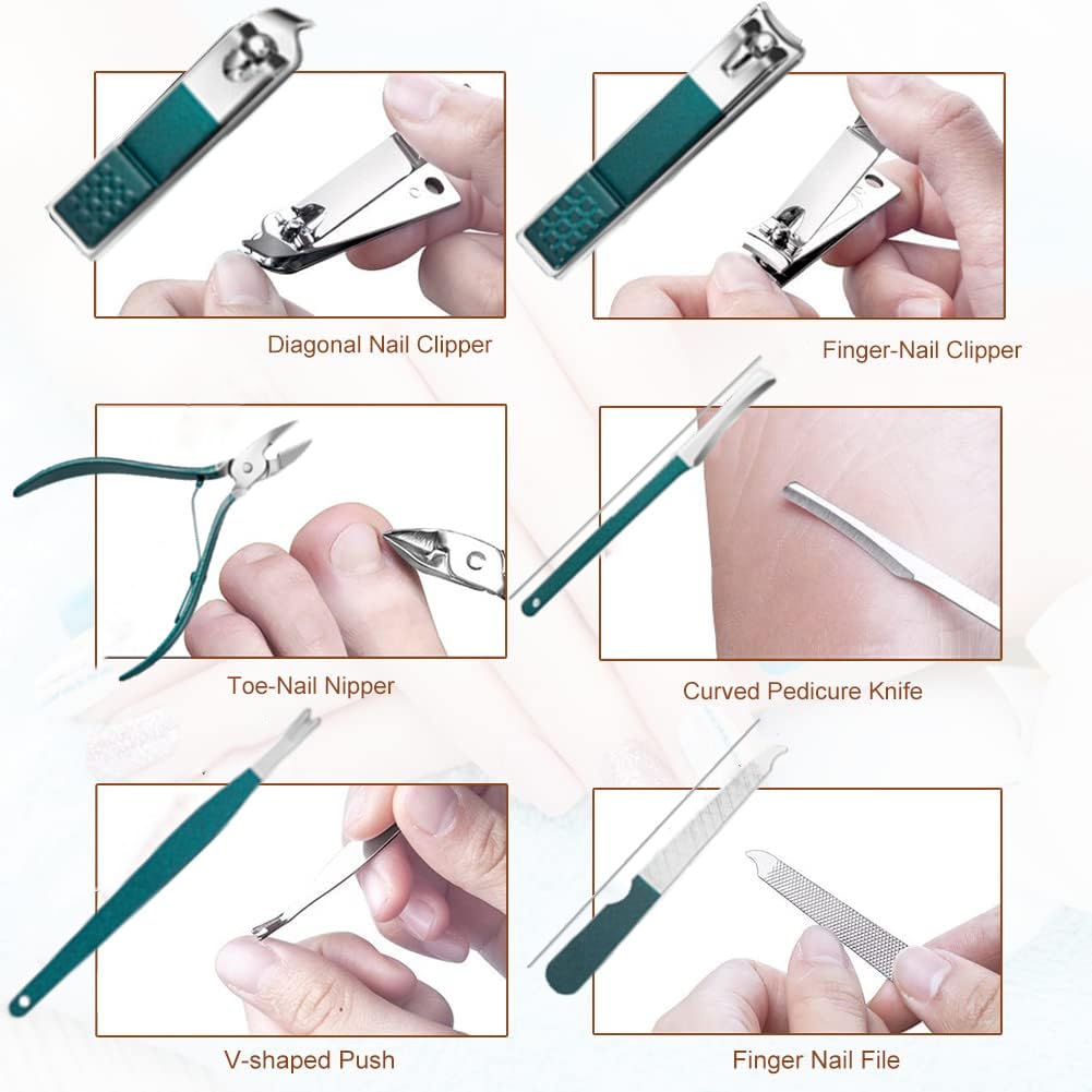 18-Piece Professional Nail Clippers Set - Stainless Steel Fingernail & Toenail Cutters, Complete Manicure & Pedicure Kit with Luxurious Travel Case - Premium Nail Care Tools (Green 18 pcs Green)