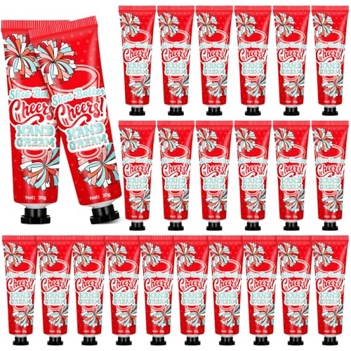 24 Pcs Cheer Team Hand Cream Bulk Small Galentines Valentines Day Gifts for Women Friends Cheerleader Goodie Bag Stuffers Mini Cheerleading Lotion Homecoming Season Party Favors(Red)