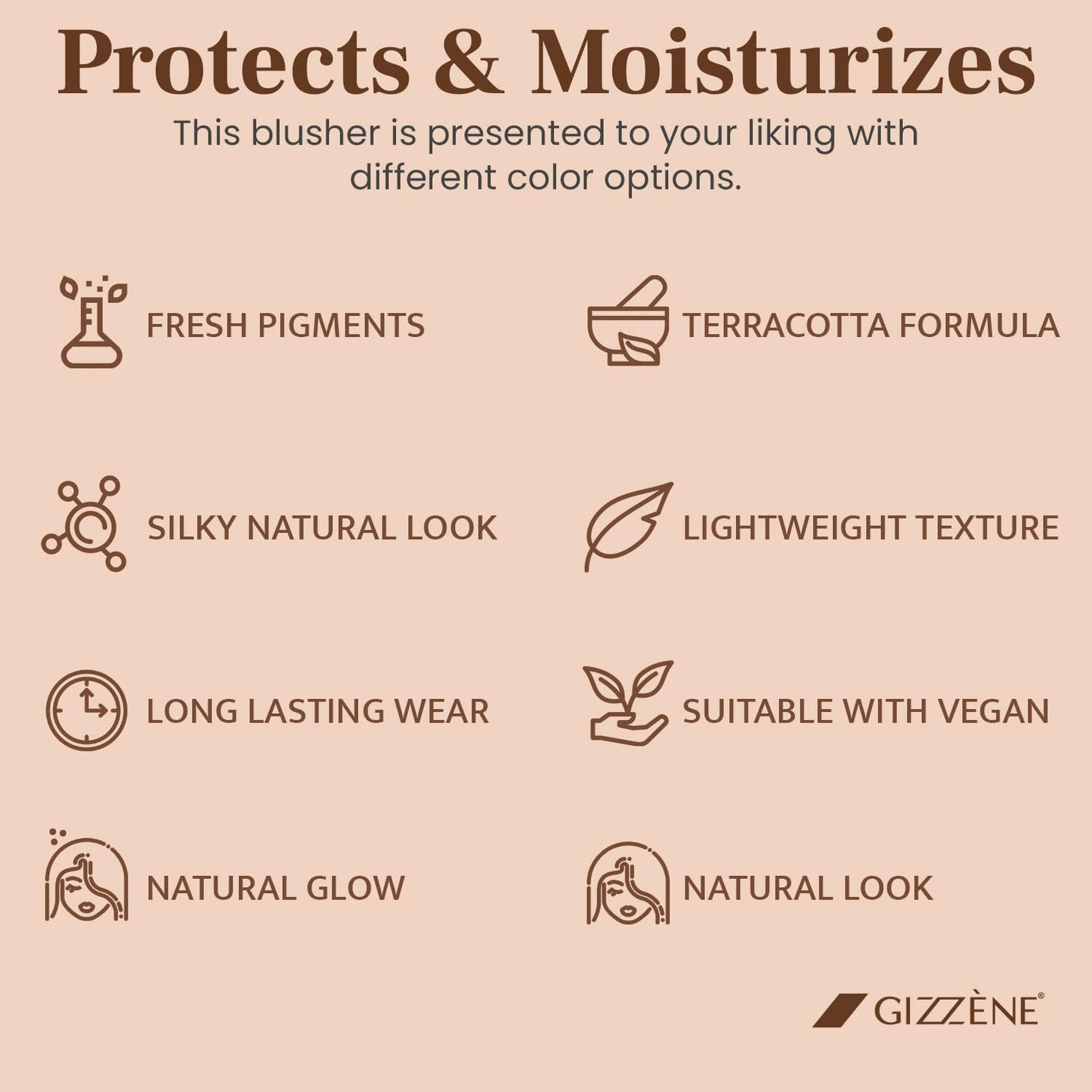 Gizzene Mineral Blush Powder – Medium Coverage Terracotta Blush for Cheeks & Face with High Pigments for Shiny, Healthy Natural Finish – Buildable, Sweat Proof Makeup Blush (Pink Marble)