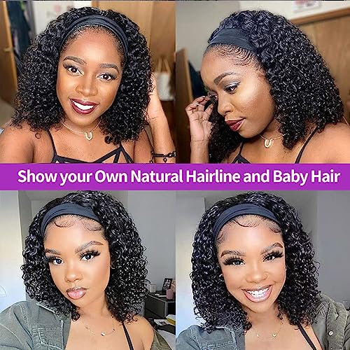 10 Inch Natural Color Curly Headband Wig for Black Women Human Hair Water Wave Deep Water Wave