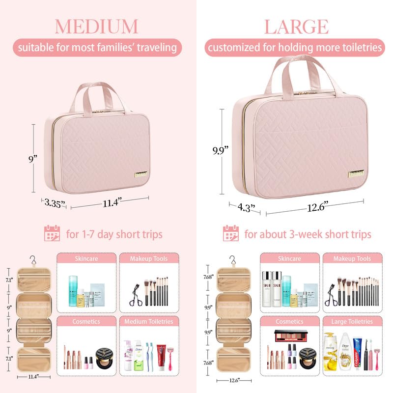 HOTOR Large Pink Hanging Travel Toiletry Bag for Women & Men