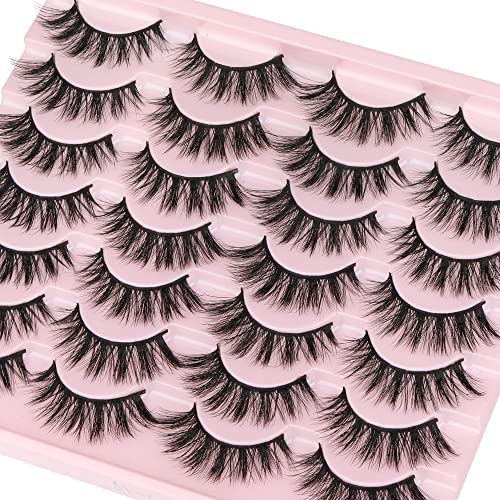 Newcally Eyelashes False Lashes Wispy Spikes Eyelashes Mink Natural Look 3D Volume Fake Eye Lashes Pack Cat Eye Strip Reusable Faux Mink Eyelash 14 Pairs