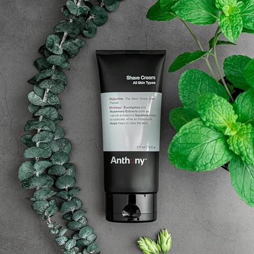 Anthony Shaving Cream Mens Sensitive Skin: Squalane, Eucalyptus, Spearmint and Rosemary Extracts, Help Soothe, Refresh, Cool, and Condition Your Skin for Shave 6 Fl Oz 3 Pack