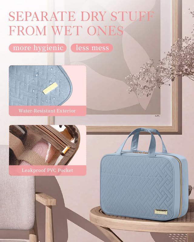Travel Toiletry Bag for Women Men Light Blue Medium Hanging Organizer