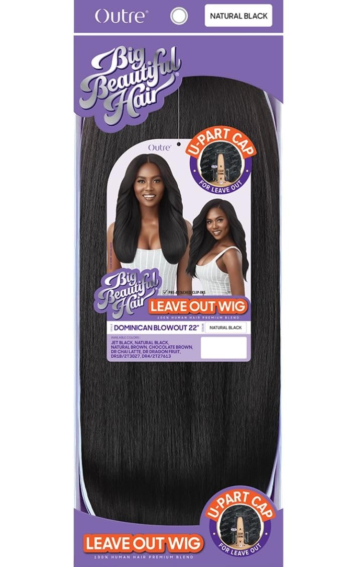 U-Part Leave-Out Wig 22" Natural Black - Outre Big Beautiful Human Hair Blend