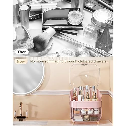 Makeup Organizer Countertop, Skincare Holder Bathroom Counter Organizer, Storage Box Cosmetic Display Cases, Teen Girl Gifts Make up Organizers for Vanity, Dresser (Pink) | Skincare Holder, Teen Girl Gifts, Trendy Stuff, Make up Organizers