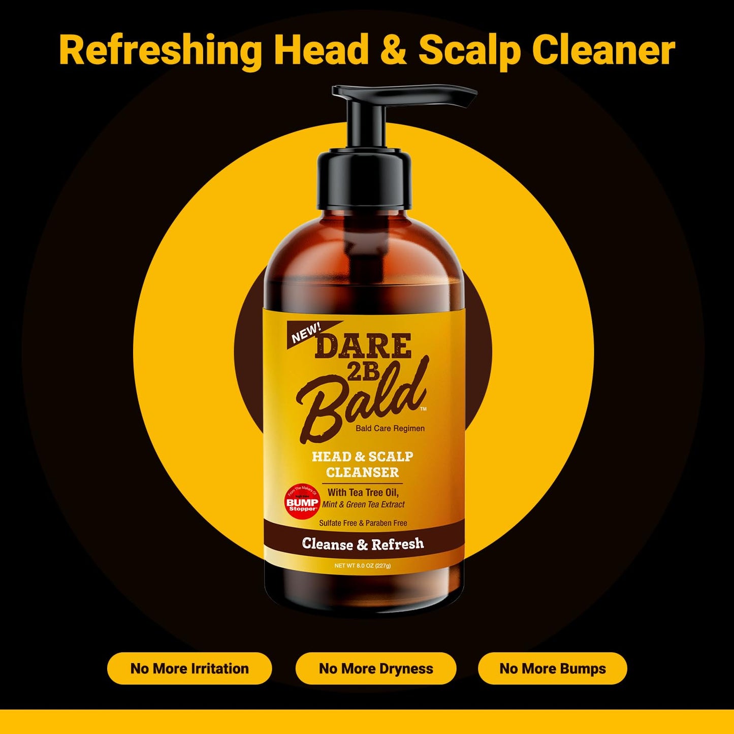 Dare 2B Bald Head & Scalp Cleanser | Bald Head Moisturizer for Men | Bald Head Care Regimen | with Tea Tree Oil, Mint & Green Tea Extract - 8 FL OZ