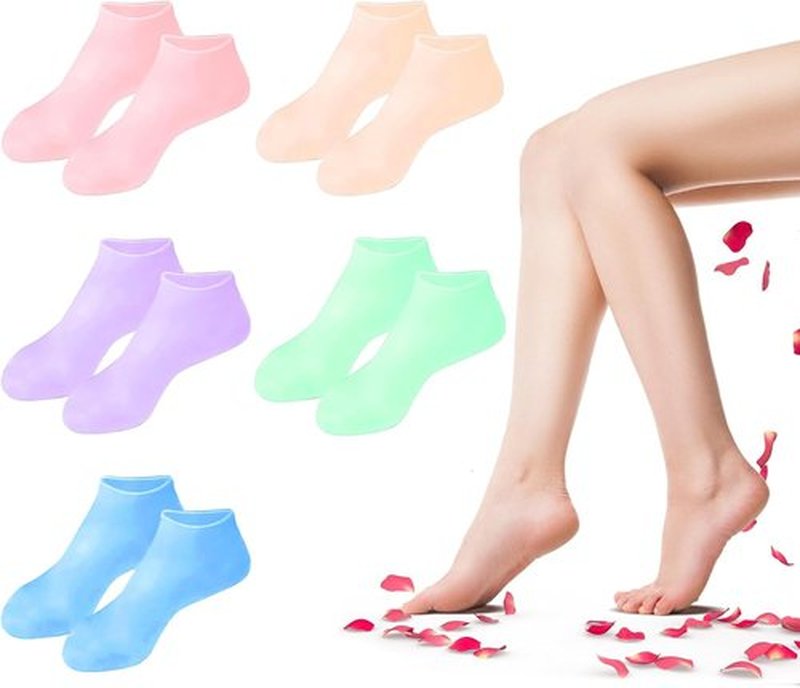 5 Pairs Silicone Socks for Dry Cracked Feet - Women's Moisturizing Foot Socks, Cracked Heel Treatment (5 Colors Assorted, Fits Up to Size 9)