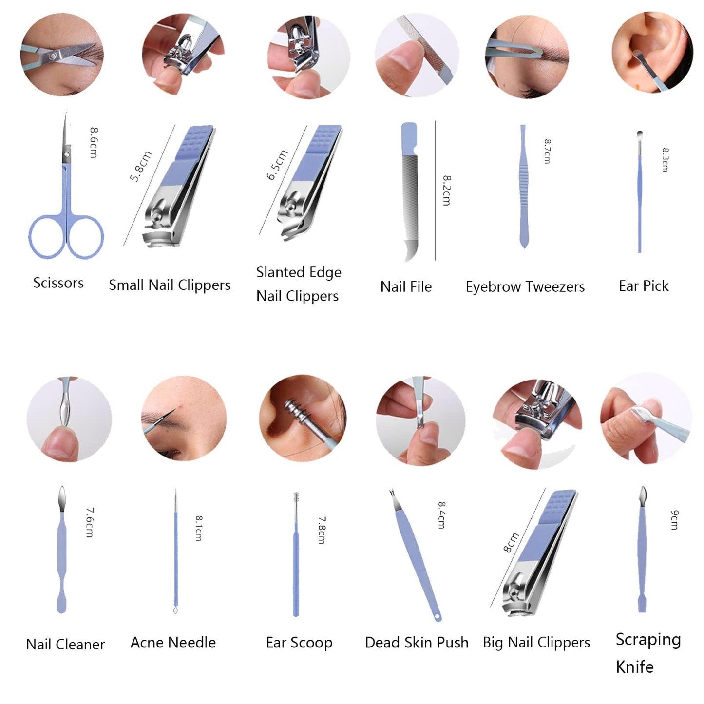 12-Piece Professional Nail Clipper Set - Stainless Steel Manicure & Pedicure Kit with Folding Case, Complete Nail Care Tools (Blue)