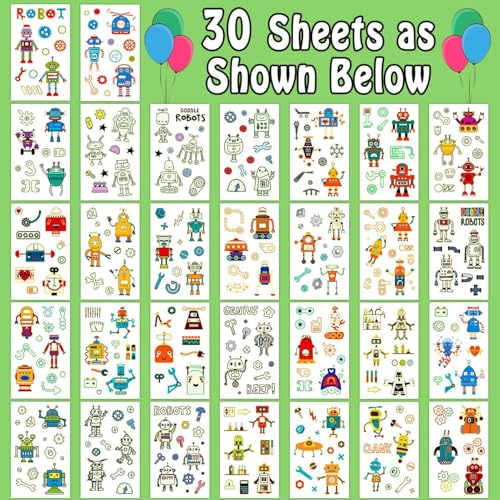 Partywind 315 Styles (30 Sheets) Glow Robot Party Favors, Luminous Robots Temporary Tattoos for Boys Party Supplies Birthday, Goodie Bag Stuffers for Children