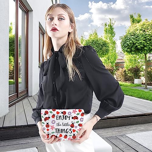 WCGXKO Ladybug Lover Gift Ladybug Party Favors Enjoy the Little Things Zipper Pouch Makeup Bag (LITTLE THINGS)