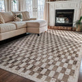 Beige Checkered Area Rug 5x7 ft Contemporary Geometric Textured Carpet for Living Room