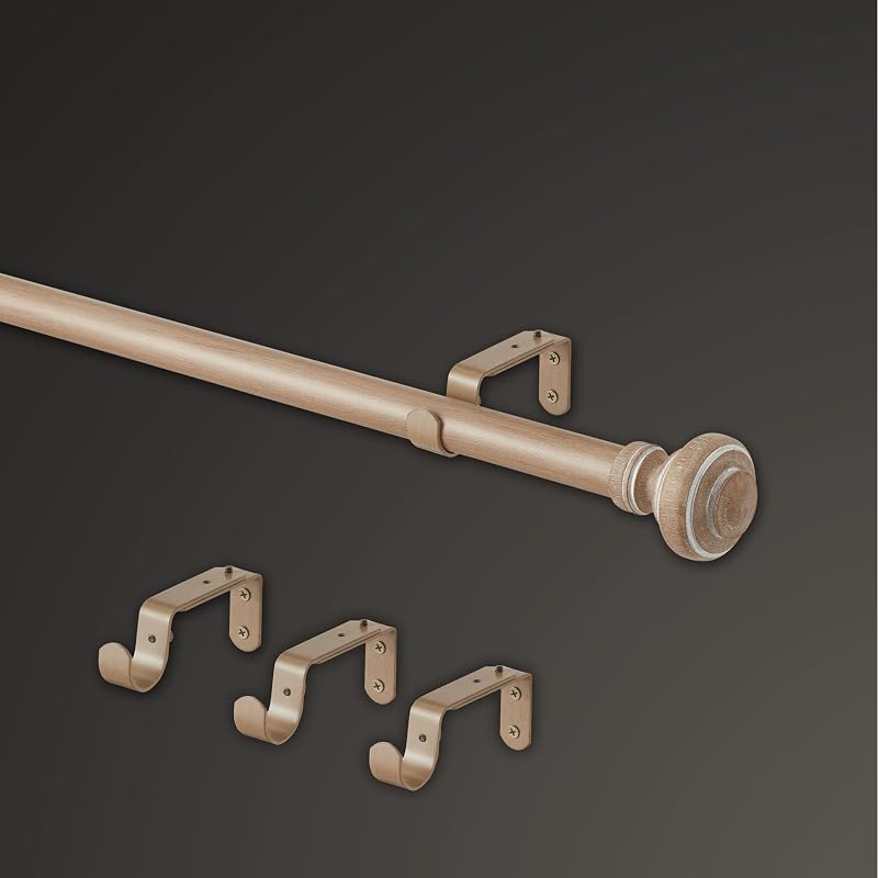 MODE Farmhouse Curtain Rod 76"-144" with Doorknob Finials — Weathered Oak, 1 Pack