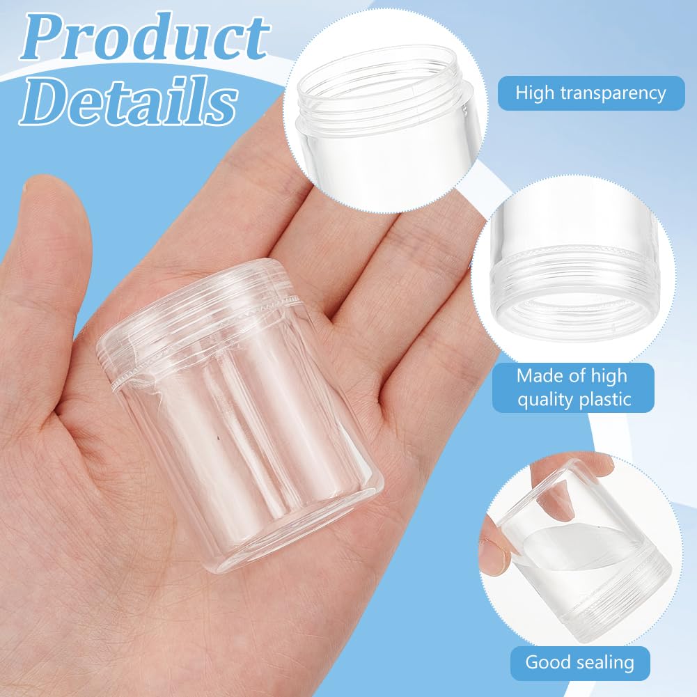 BENECREAT 24 Pack 40ml Clear Bead Jar Empty Plastic Storage Container 1.5x2inch with Rounded Screw-Top Lids for Beads, Nail Art, Glitter, Make Up, Cosmetics and Travel Cream