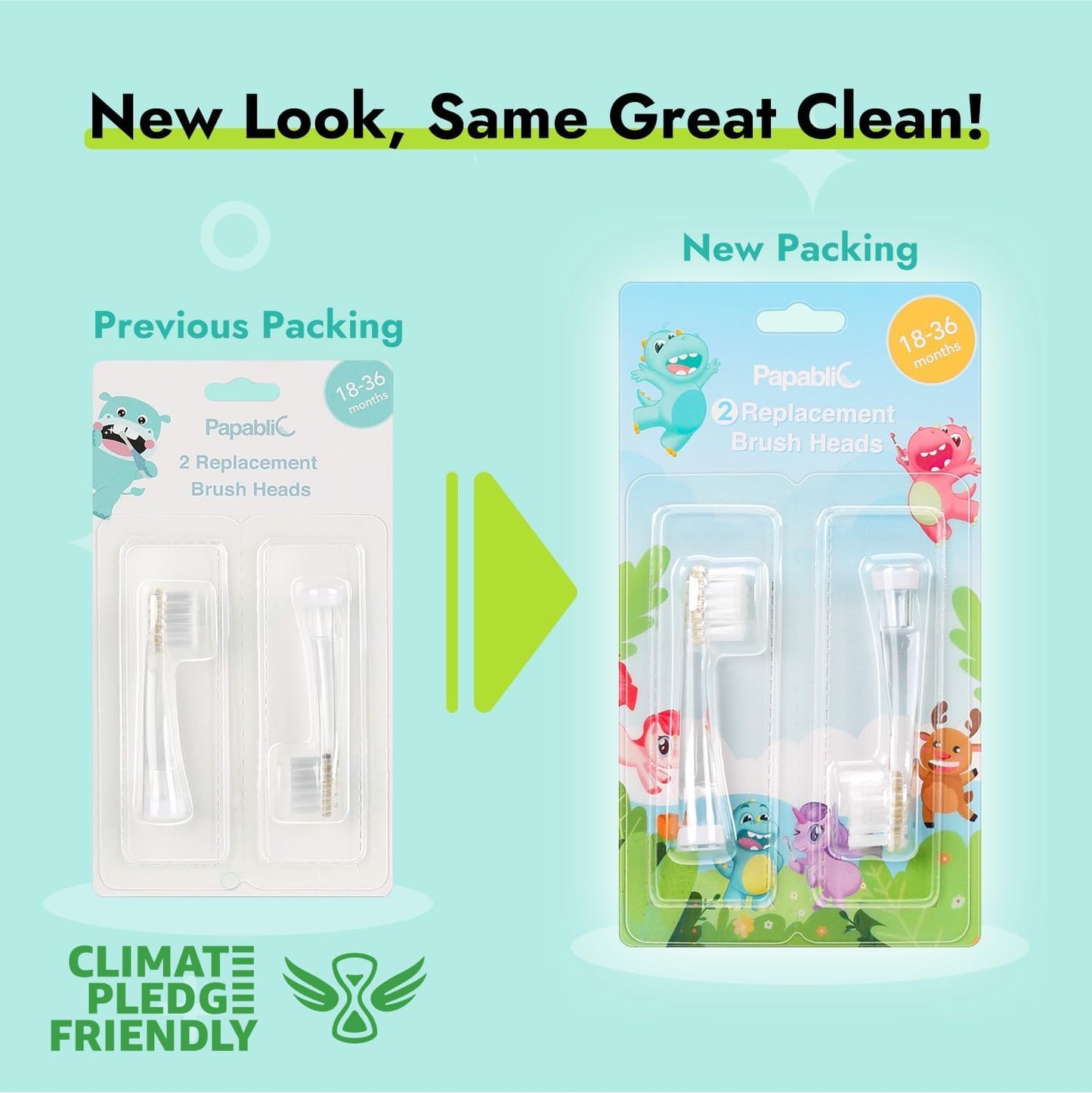 Papablic Replacement Toothbrush Heads - 2 Count | Compatible with Papablic BabyHandy & Toddler Sonic Electric Toothbrushes (18-36 Months)