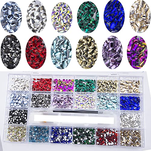 Tatiwoo S2 3800 Pcs Colorful Rhinestones for Nails Multi-Shaped & Sized Nail Art Crystals