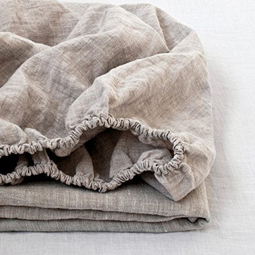 Full Linen Fitted Sheet - 14 Inch Deep Pocket, Breathable French Flax, Soft & Durable