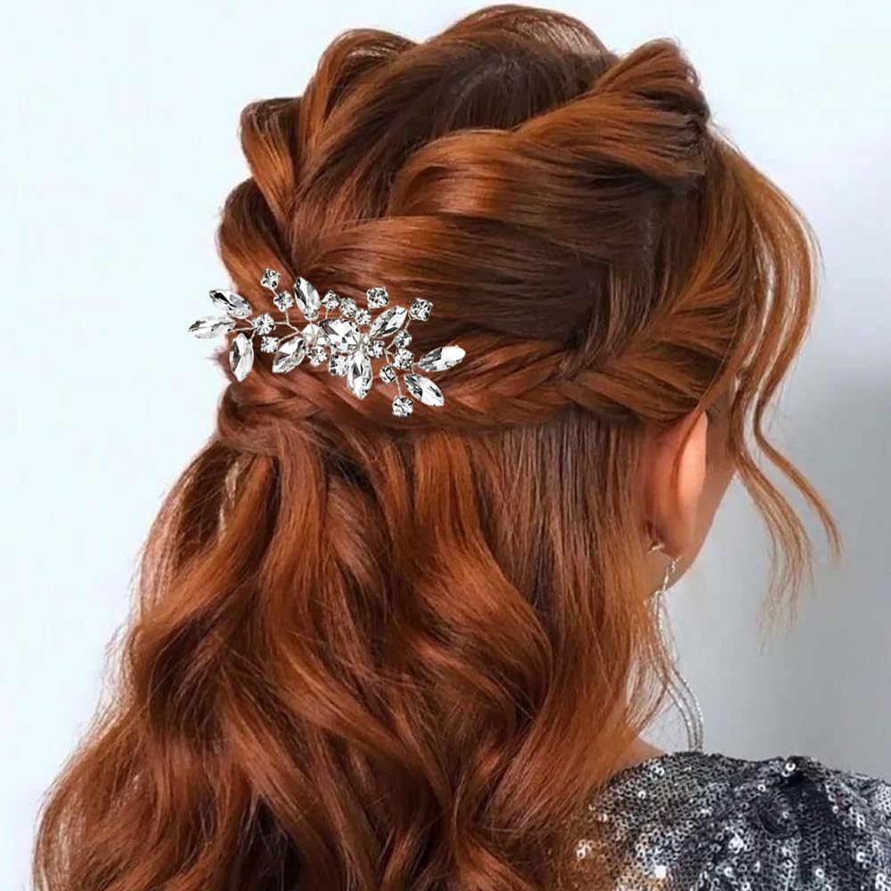 2PCS Silver Rhinestone Hair Combs, Clear Crystals Wedding Metal Hair Combs, Sparkly Crystal Bridal Hair Accessories for Bridesmaids Women Girls