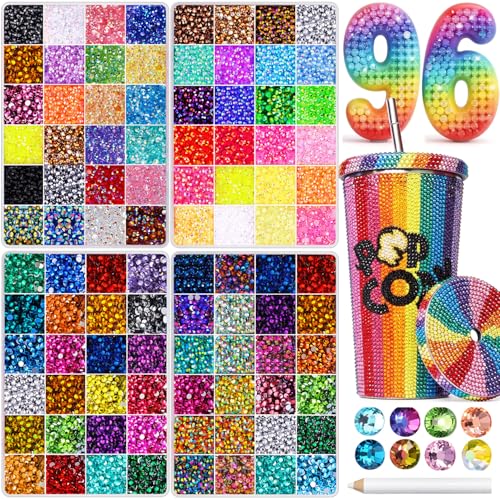96,000 Pcs Multicolor Jelly Resin Rhinestones for Crafts & Bedazzling, 3mm Flatback Gems Kit