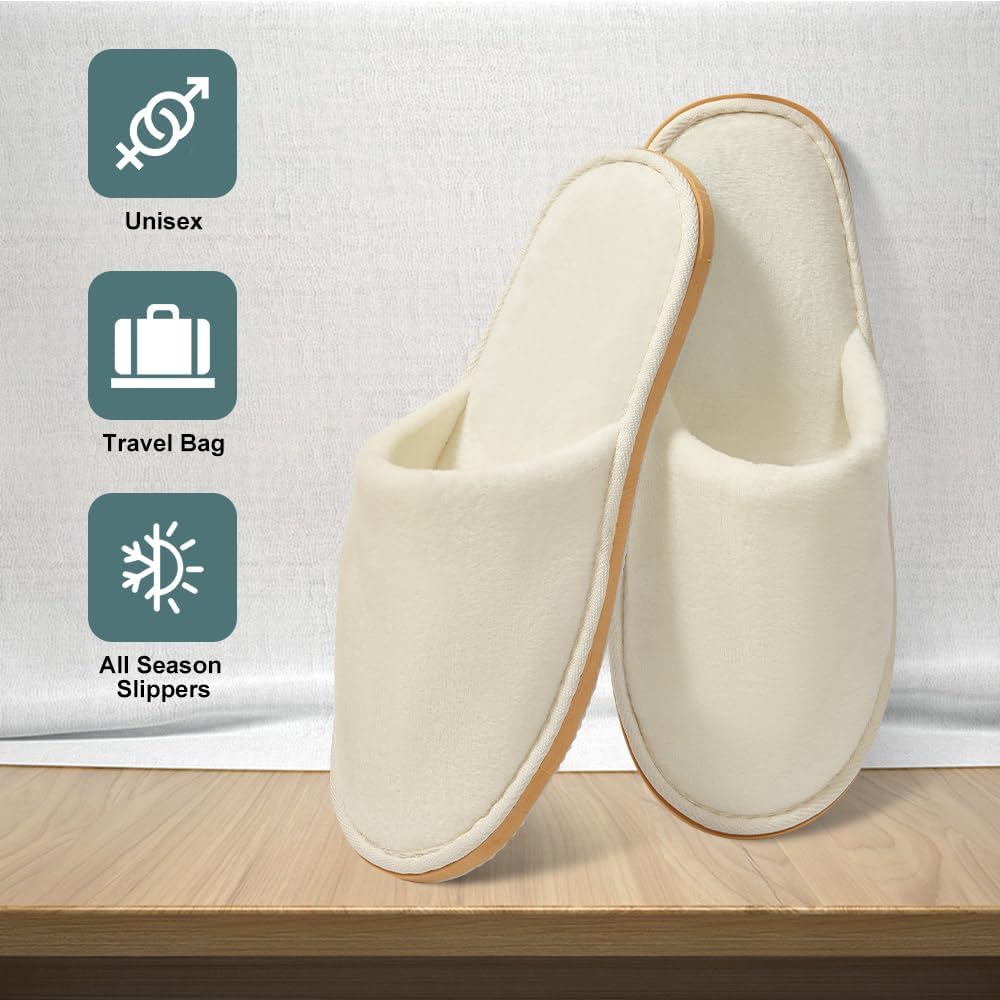 Non-Slip Disposable Slippers - 2-6 Pairs, Washable Velvet Closed Toe for Guests, Hotel & Spa