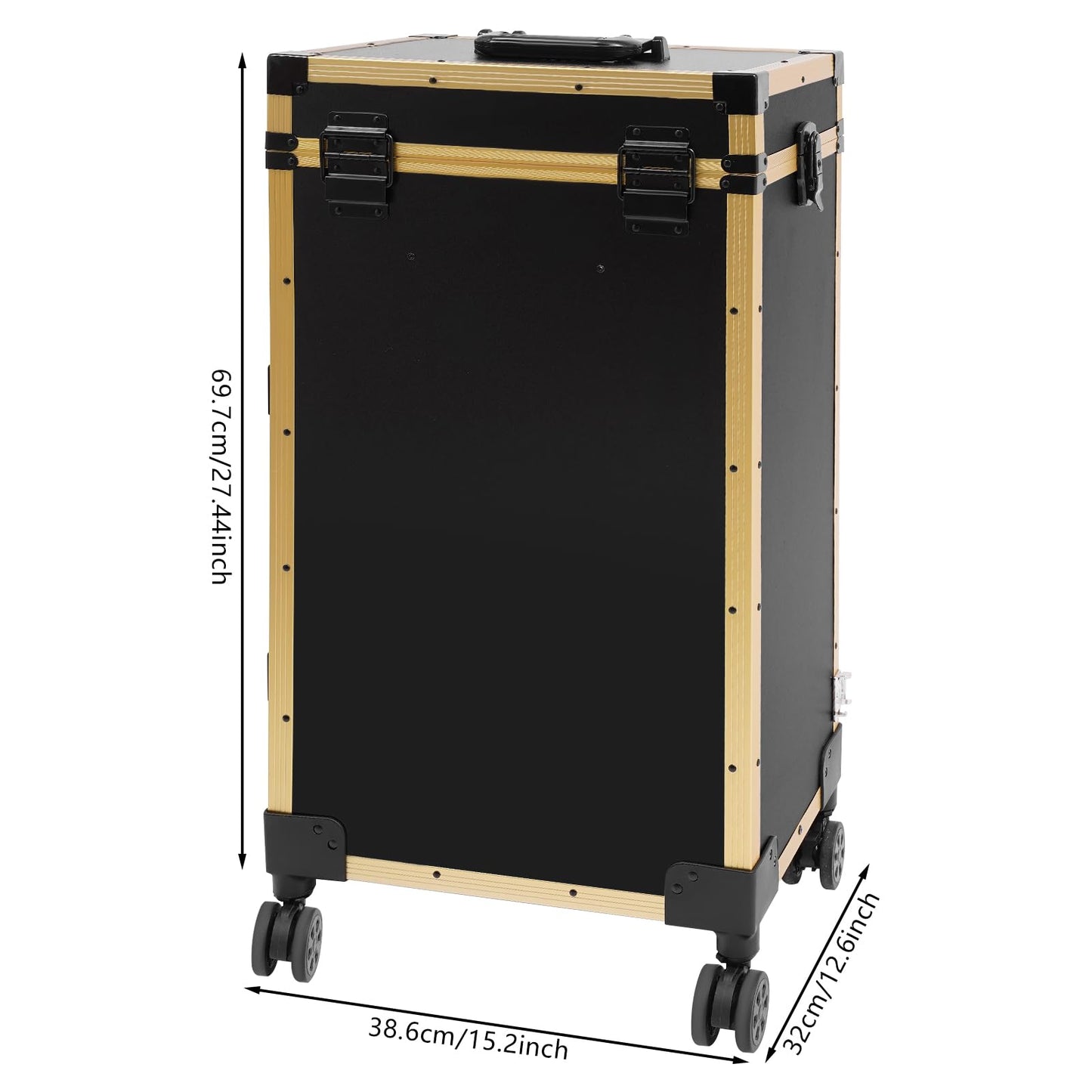 Foldable Rolling Manicure Table with Mirror and Lights, Portable Nail Desk with 3 Drawers, Bluetooth Speaker, Lock & Wheels, Travel Vanity Station for Makeup Artists & Beauty Lovers (Gold/Black)