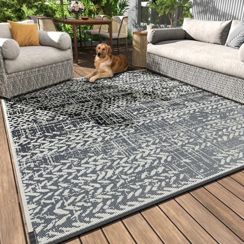 Outdoor Waterproof Rug 8x10 ft Patio Rug Mat for Balcony Deck Camping Beach Grey
