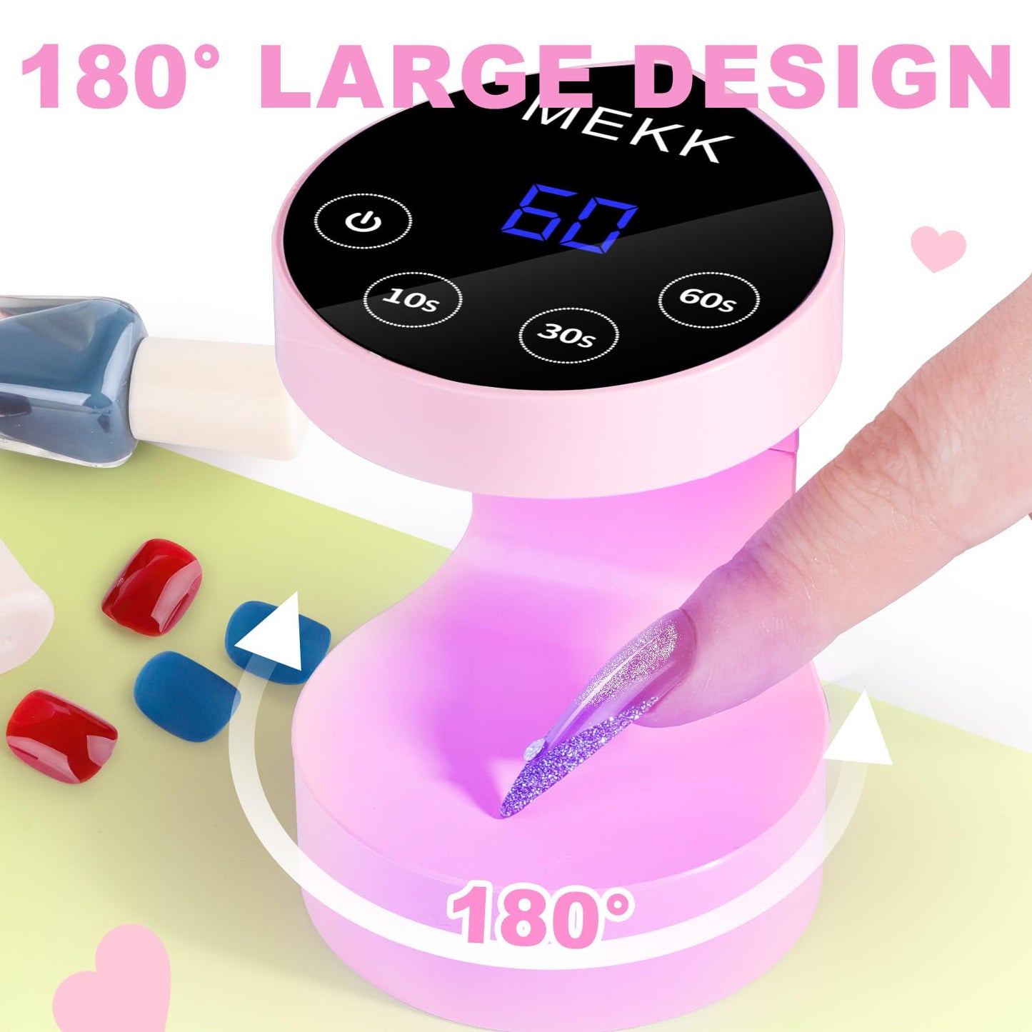MEKK Mini UV Light for Nails,Peach-Shaped Mini LED Nail Lamp with Auto-Sensor,8 Beads,16W,4 Timer,Professional Single Finger UV Light for Gel Nails Small Gel Nail Lights for Salon & Home DIY Use-Pink