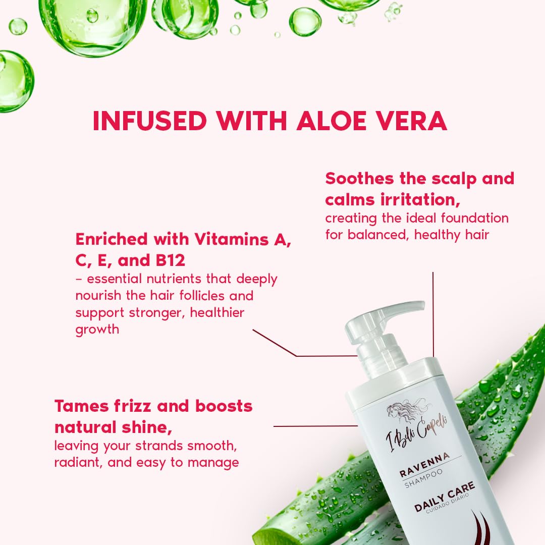 I Belli Capelli Ravenna Aloe Vera Hydration Shampoo - Paraben-Free, Daily Care for Soft, Shiny, and Lightweight Hair - Anti-Breakage & Anti-Hair Loss (1L/33.8 fl.oz)