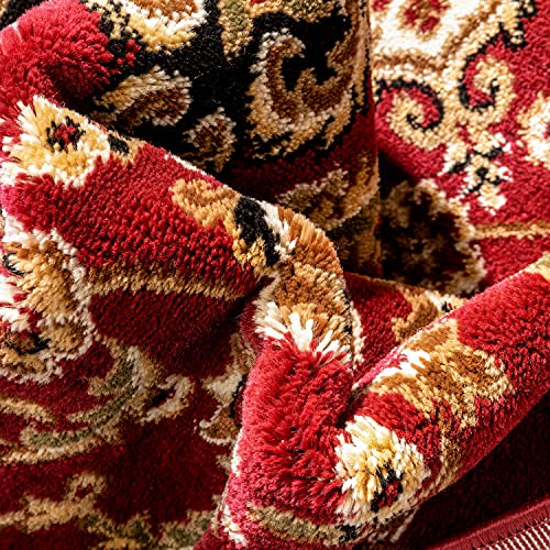 Red Floral Medallion Area Rug 5x7 - Stain & Fade Resistant Living Room Carpet