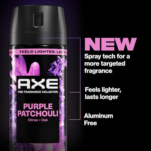 Axe Purple Patchouli Body Spray - Long-Lasting Fragrance, 3 Pack