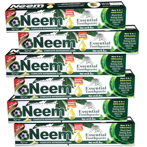Neem Essential Toothpaste 6-Pack - Fluoride-Free 5 in 1 Oral Care