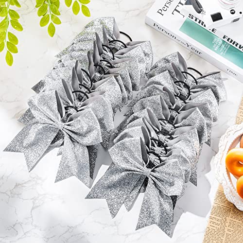 Cheerleader Hair Bows Glitter Silver 40 Pcs Cheer Hair Accessories