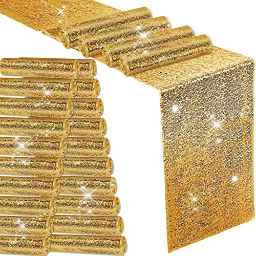 Mixweer Gold Sequin Table Runners for Party and Wedding - 24 Pcs - Elegant Decor