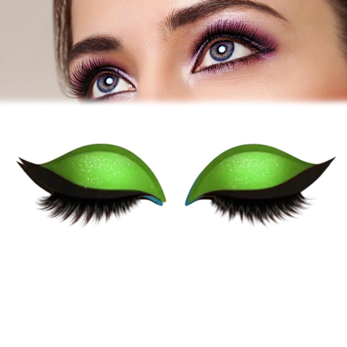 Lazy Eye Shadow Eyelash Patch, Eyeshadow Eyelashes Makeup Stickers,2-in-1 Reusable Eye Makeup Stickers with False Lashes & Shadow, Makeups Stencils Sticker for All EyeShapes (Green)