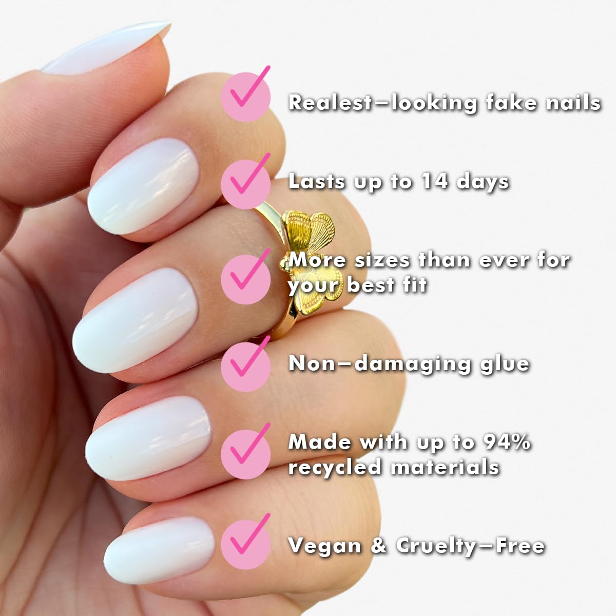 Olive & June Instant Mani Press On Nails (Glue) | Crisp White | Short, Round 42 Fake Nails, 21 Sizes Non-Toxic, Long-Lasting Recycled Materials Realistic Look | CCT Gradient