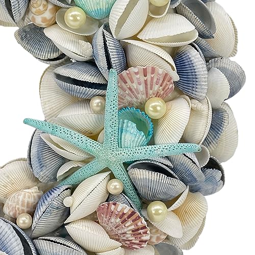 Nautical Seashell Wreath 18-Inch Blue Coastal Beach Home Decor